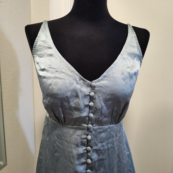 Gorgeous Anthropologie Silk Button-Up Slip Maxi Dress in Blue Sage - Picture 3 of 9